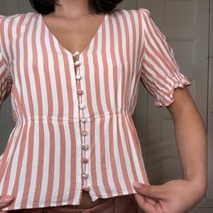 Madewell Striped Pink and White Button-Up Top